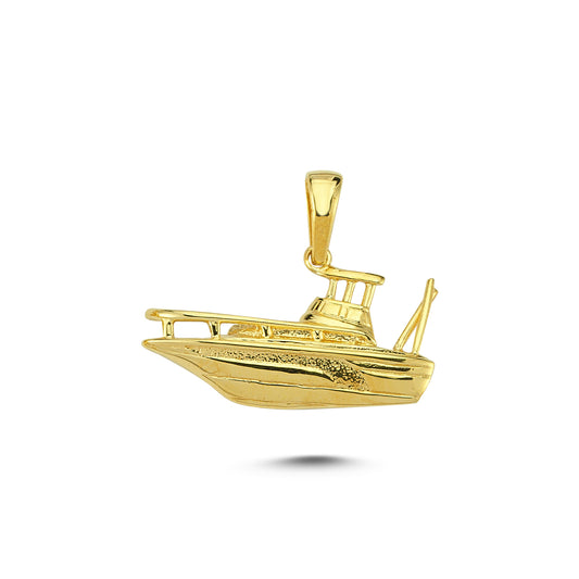 14K Gold Fishing Boat Charm Necklace