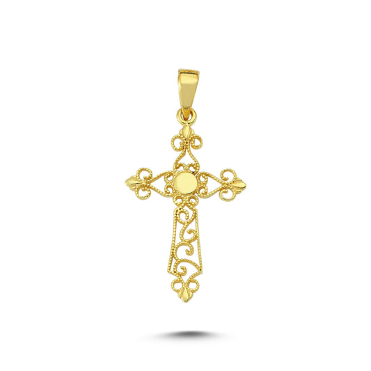 14K Gold Filigree Crucifix Cross Pendant