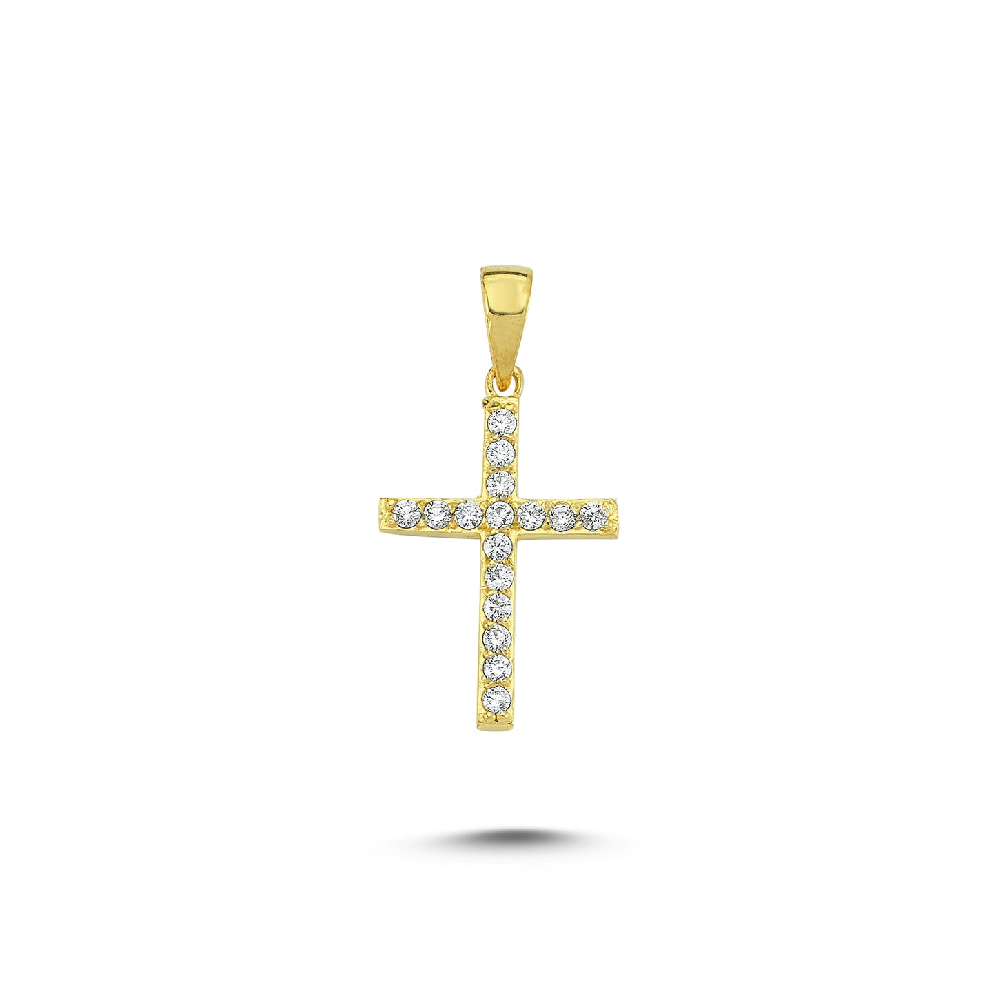 14K Gold Zircon Stone Cross Charm Necklace