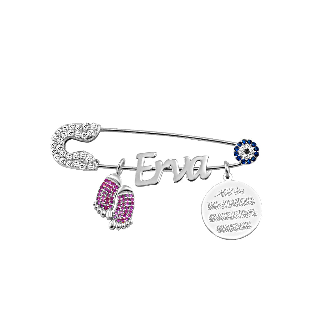 925 Sterling Silver Custom Name Evil Eye Prayer Baby Pin