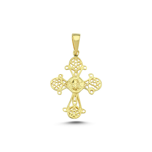 14K Gold Filigree Crucifix Cross Pendant