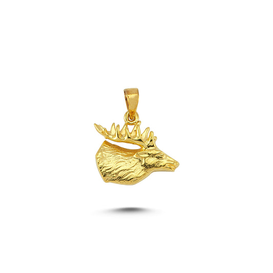 14K Gold Deer Head Animal Charm Necklace