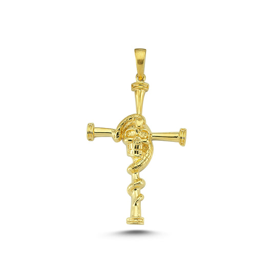 14K Gold Snake Cross Charm Necklace