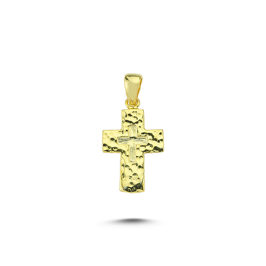 14K Gold Nugget Cross Charm Necklace