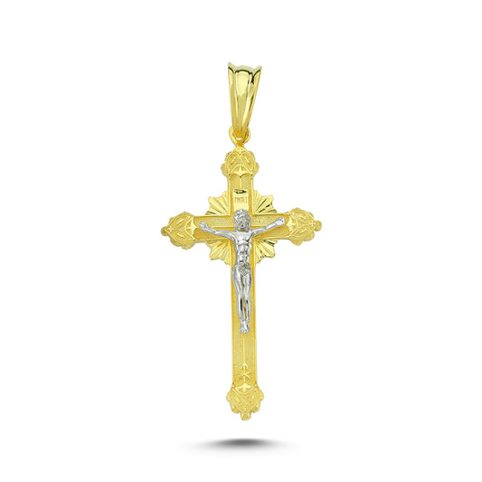 14K Yellow and White Gold Cross Charm Necklace