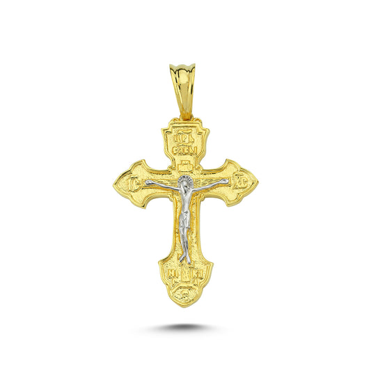 14K Yellow and White Gold Cross Charm Necklace