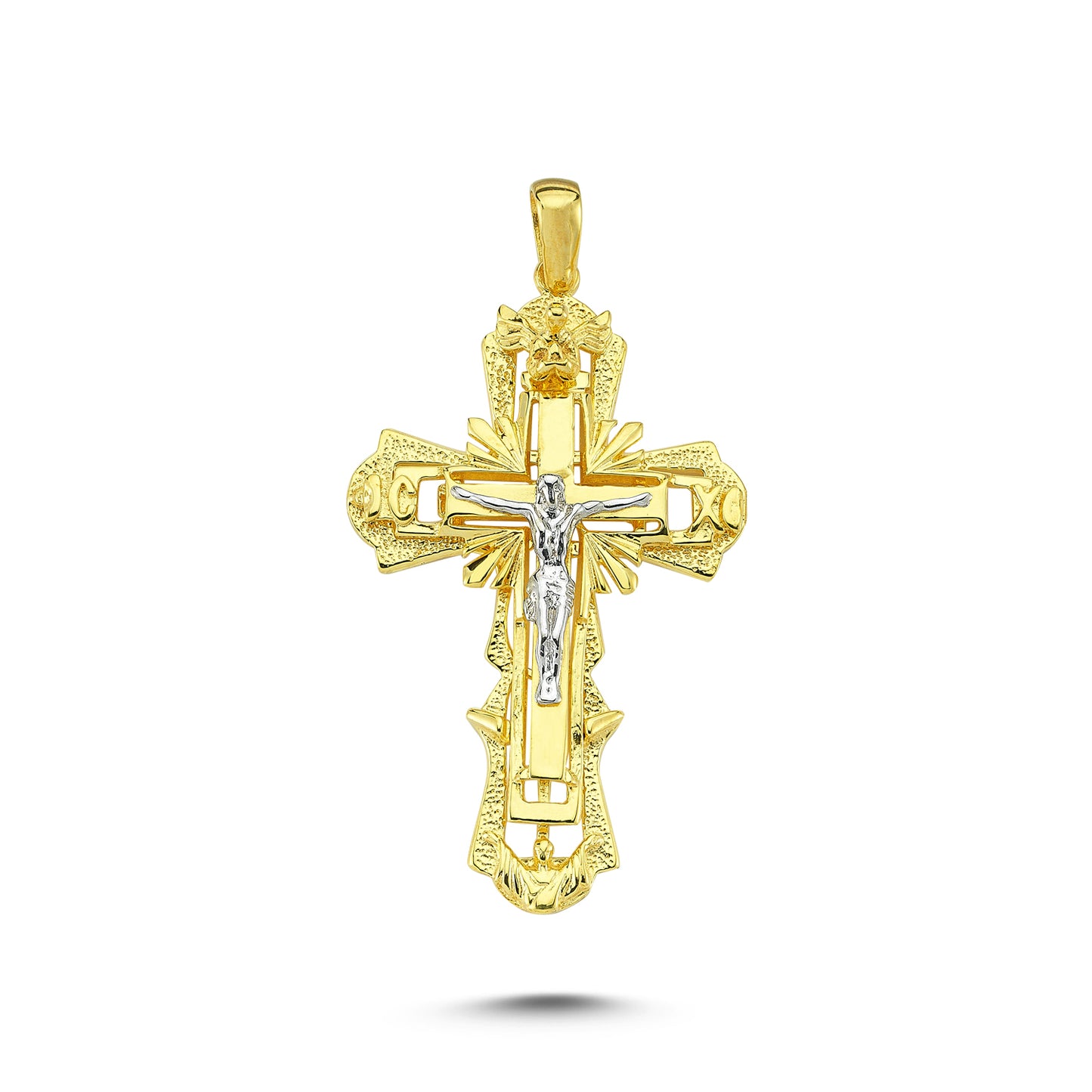 14K Yellow and White Gold Cross Charm Necklace