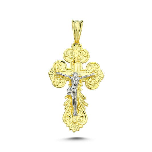 14K Yellow and White Gold Cross Charm Necklace