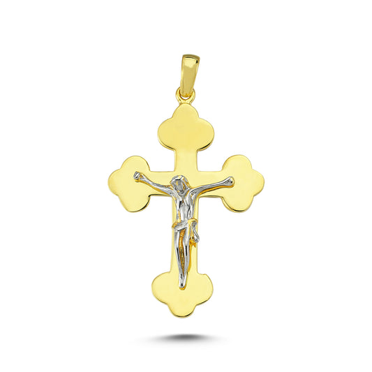 14K Yellow and White Gold Cross Charm Necklace