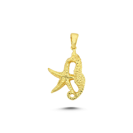 14K Gold Seahorse Starfish Snake Animal Charm Necklace