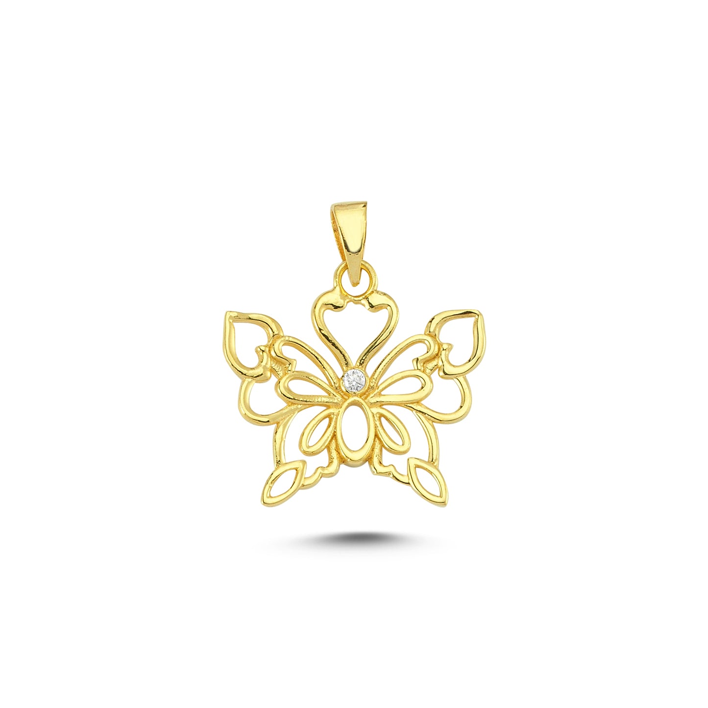 14K Gold Butterfly Heart Animal Charm Necklace