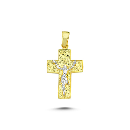 14K Gold Yellow and White Gold Cross Charm Necklace