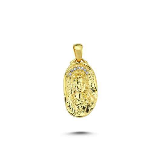 14K Gold Miraculous Mother Mary Charm Necklace