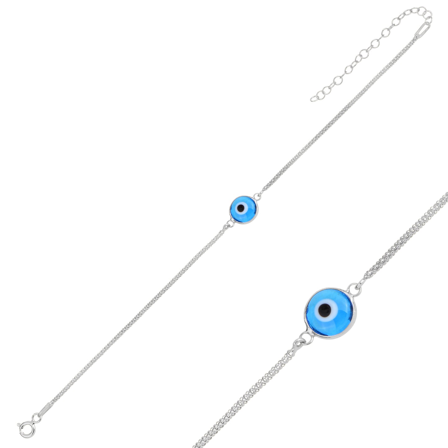 925 Sterling Silver Evil Eye Necklace Bracelet Jewellery Set