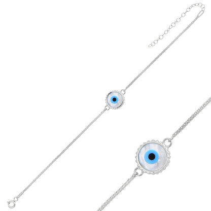 925 Sterling Silver Evil Eye Necklace Bracelet Jewellery Set