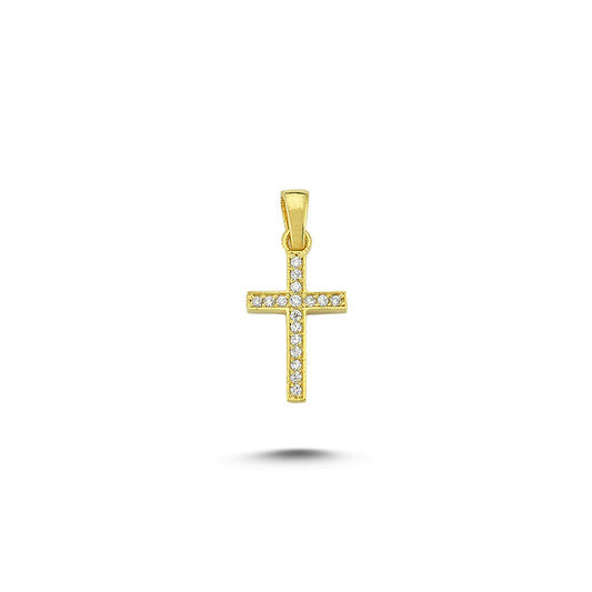 14K Gold Zircon Stone Cross Charm Necklace