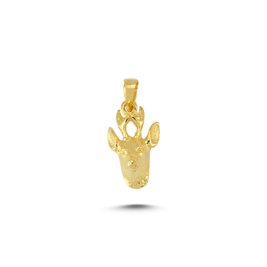 14K Gold Deer Head Animal Charm Necklace