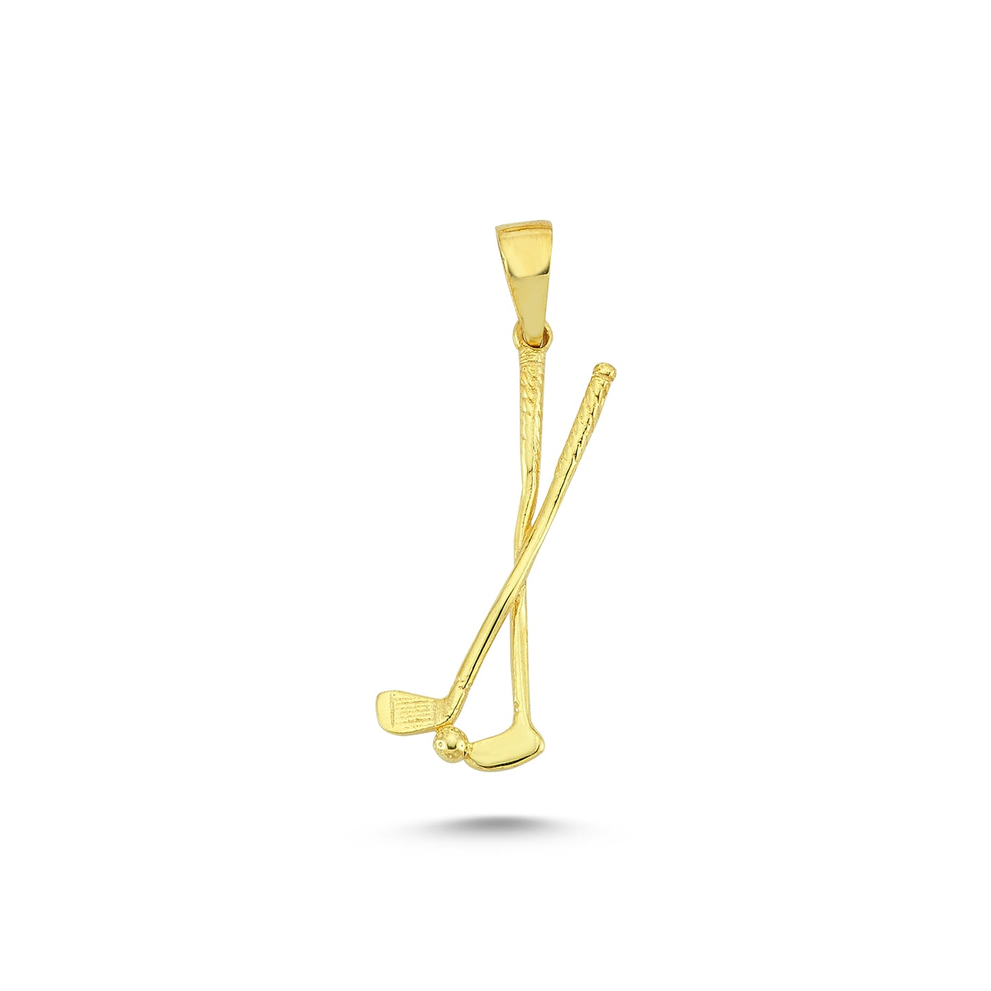 14K Gold Double Golf Clubs With Ball Charm Necklace