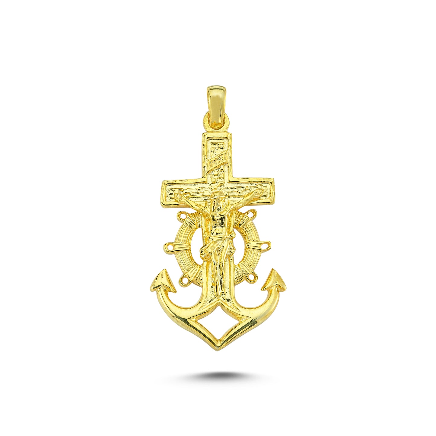 14K Gold  Anchor Mariner Holy Cross Charm Necklace