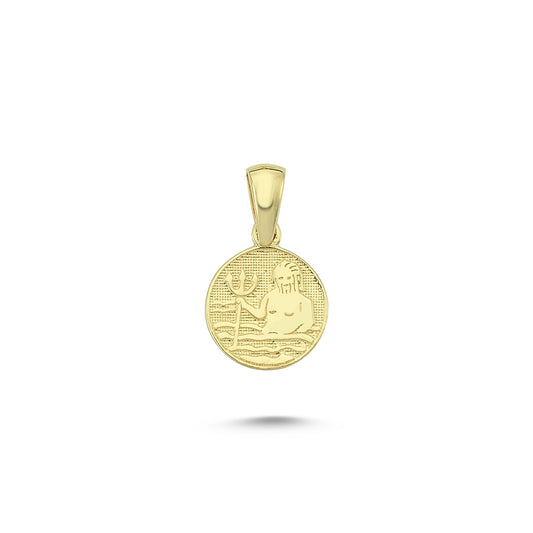 14K Gold Aquarius Coiın Charm Necklace