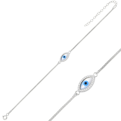 925 Sterling Silver Evil Eye Necklace Bracelet Jewellery Set