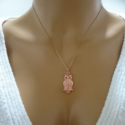 14K Gold Owl Necklace