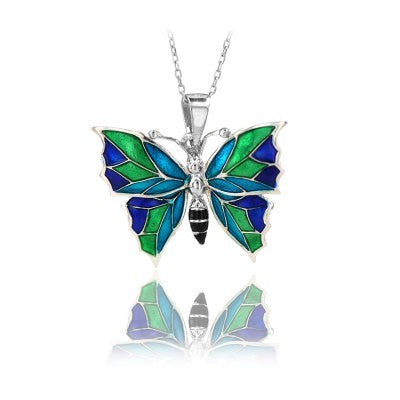 14K Rose Gold Blue Green Butterfly Necklace