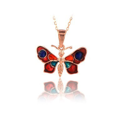 14K Rose Gold Blue Green Butterfly Necklace