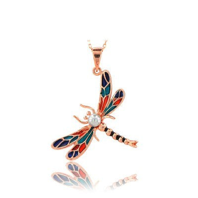 14K Rose Gold Blue Red Butterfly Necklace