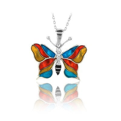 14K Rose Gold Blue Red Butterfly Necklace