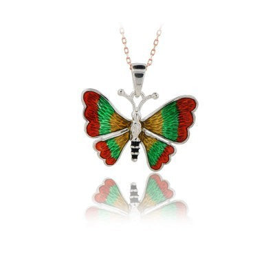 14K Rose Gold Green Red Butterfly Necklace