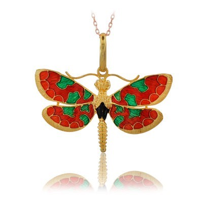 14K Rose Gold Green Red Butterfly Necklace