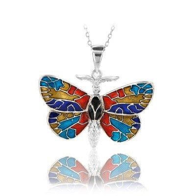 14K Rose Gold Red Blue Butterfly Necklace