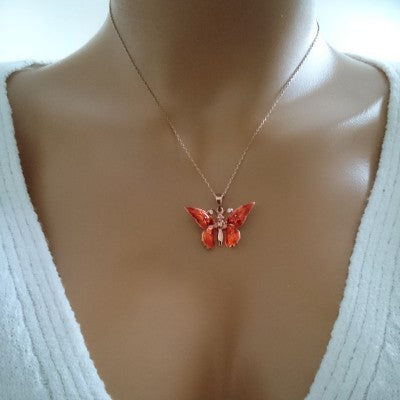 14K Rose Gold Red Butterfly Necklace