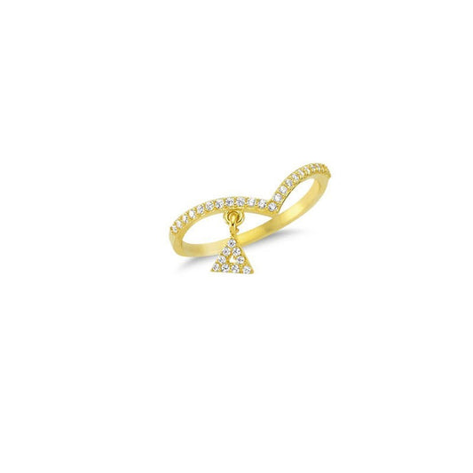 14K Solid Gold Art Design Fashion Triangle Ladies Ring