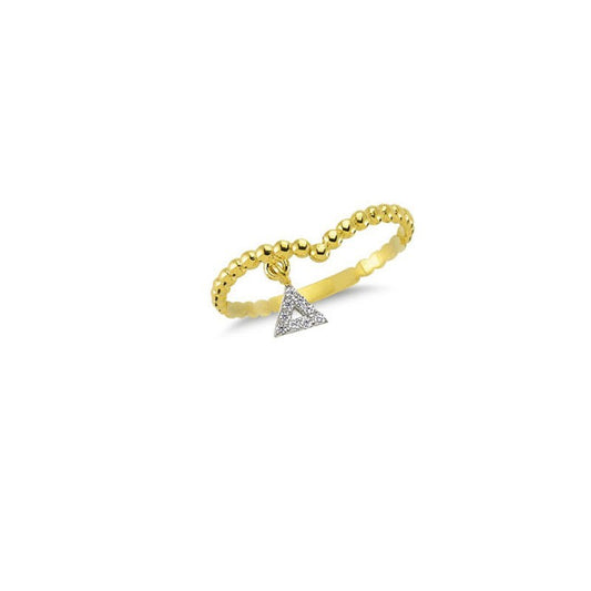 14K Solid Gold Art Design Fashion Triangle Ladies Ring