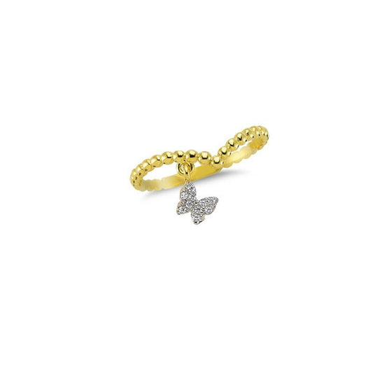 14K Solid Gold Art Design Fashion Butterfly Ladies Ring