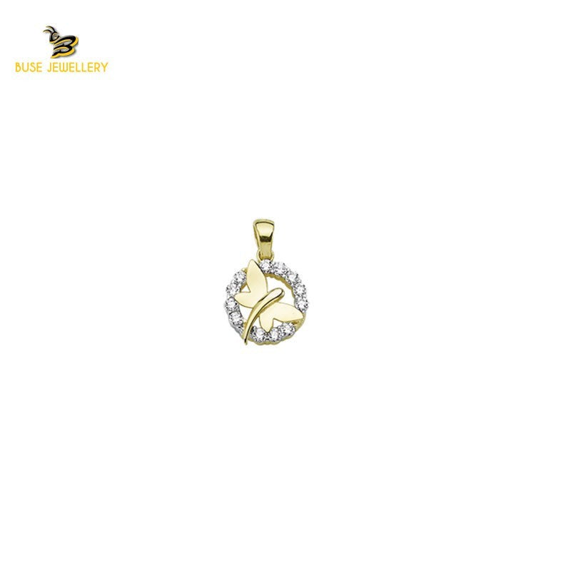 14K Solid Gold Butterfly Charm Pendant