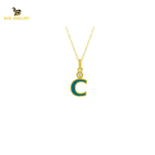 14K Solid Gold C Letter Necklace