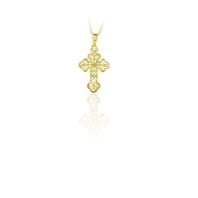 14K Solid Gold Cross Charm Necklace