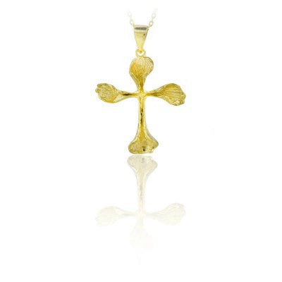 14K Solid Gold Cross Charm Necklace