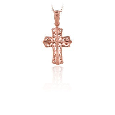 14K Solid Gold Cross Charm Necklace