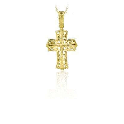 14K Solid Gold Cross Charm Necklace