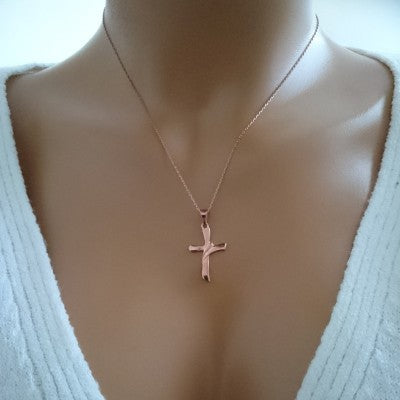 14K Solid Gold Cross Charm Necklace