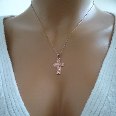 14K Solid Gold Cross Charm Necklace