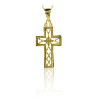 14K Solid Gold Cross Charm Necklace