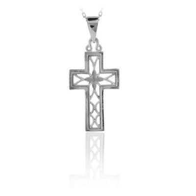 14K Solid Gold Cross Charm Necklace