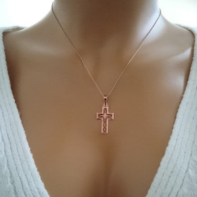 14K Solid Gold Cross Charm Necklace