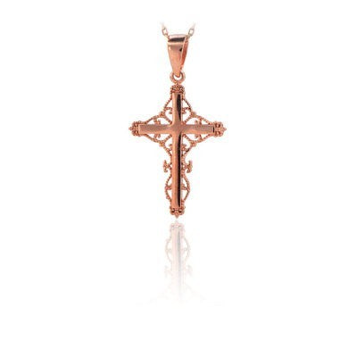 14K Solid Gold Cross Charm Necklace