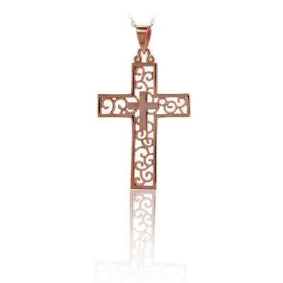 14K Solid Gold Cross Charm Necklace